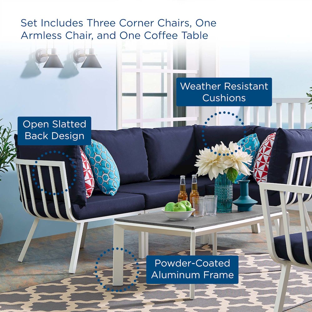 Riverside 5 Piece Outdoor Patio Aluminum Set. Picture 16