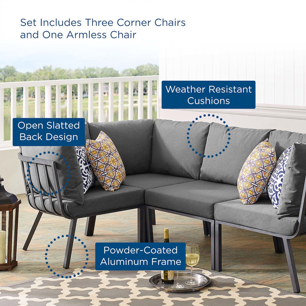 Riverside 4 Piece Outdoor Patio Aluminum Sectional. Picture 13