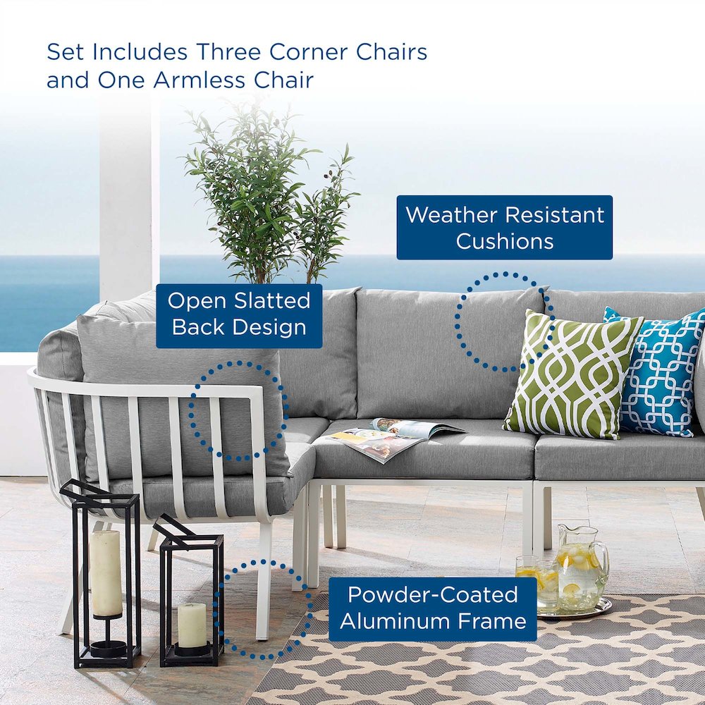 Riverside 4 Piece Outdoor Patio Aluminum Sectional. Picture 13