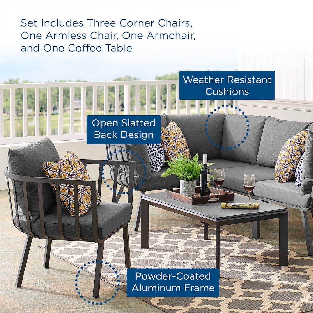 Riverside 6 Piece Outdoor Patio Aluminum Set. Picture 19