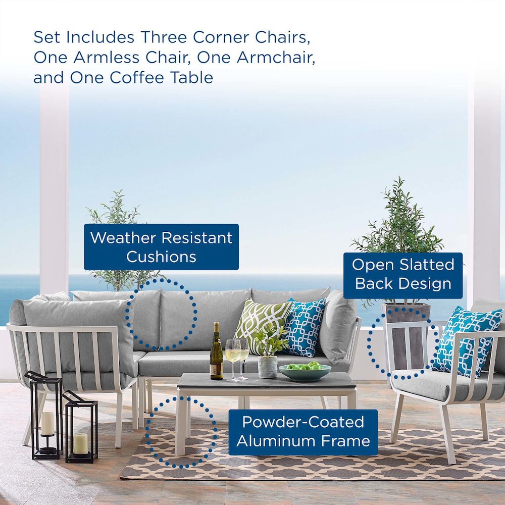 Riverside 6 Piece Outdoor Patio Aluminum Set. Picture 19