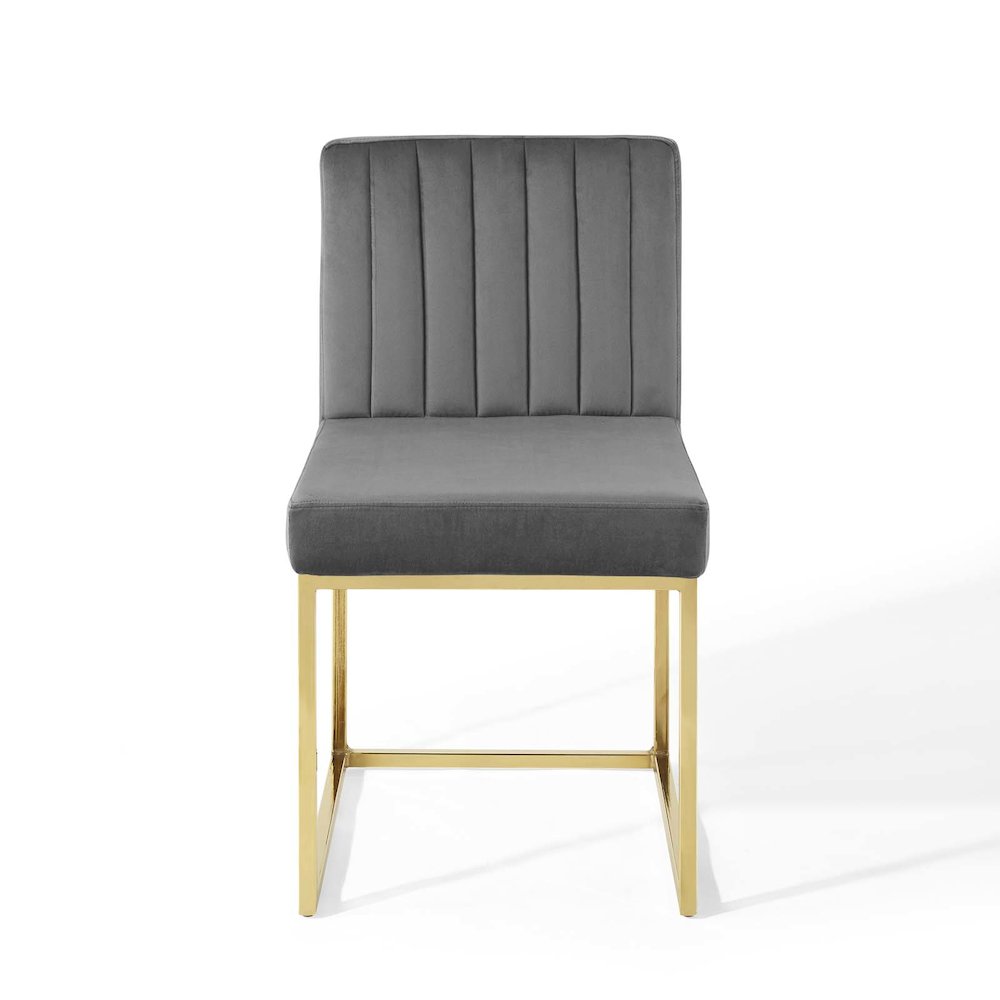 Carriage Channel Tufted Sled Base Performance Velvet Dining Chair. Picture 6