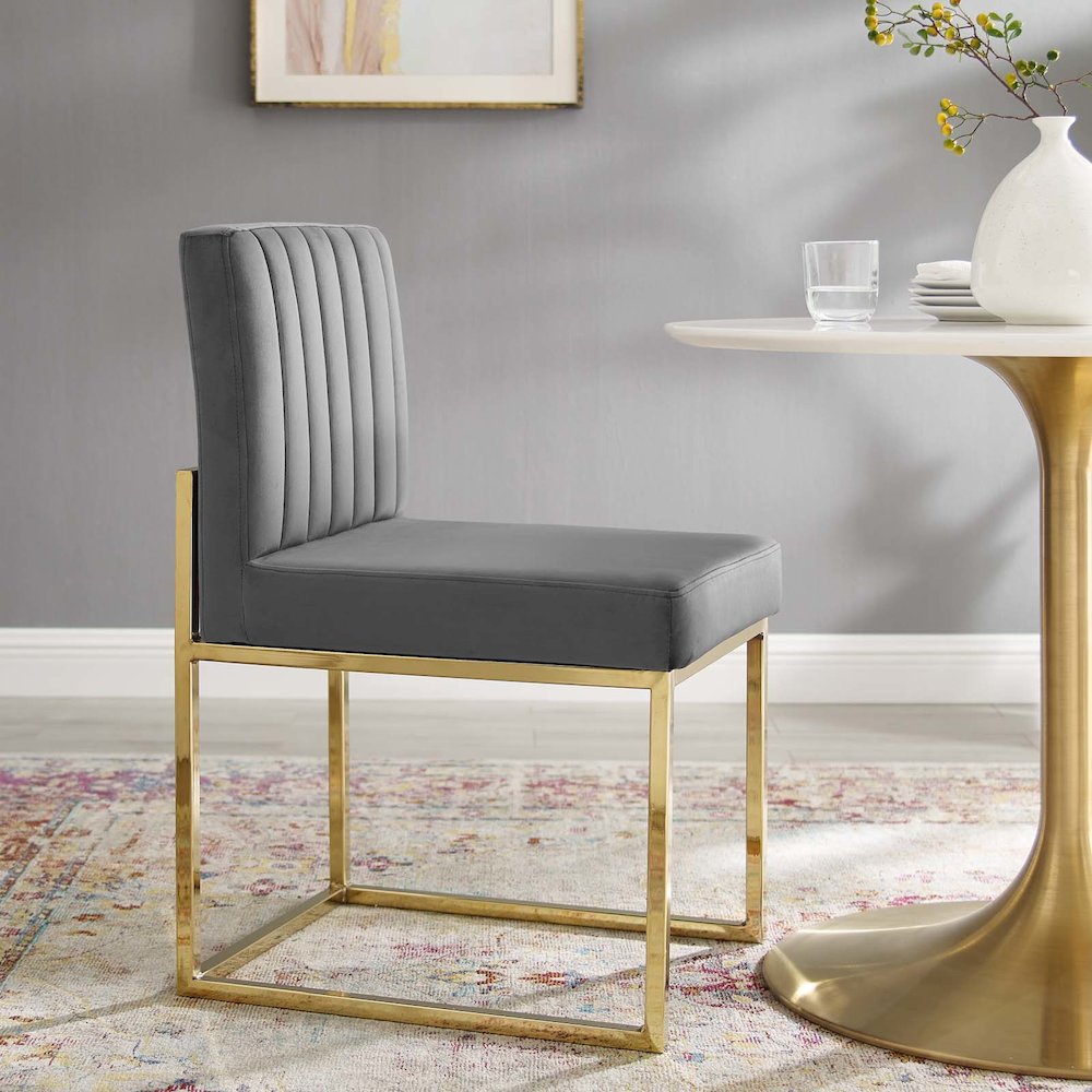 Carriage Channel Tufted Sled Base Performance Velvet Dining Chair. Picture 7