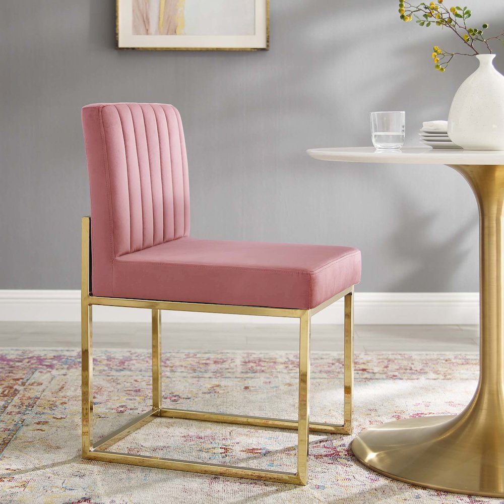 Carriage Channel Tufted Sled Base Performance Velvet Dining Chair. Picture 6