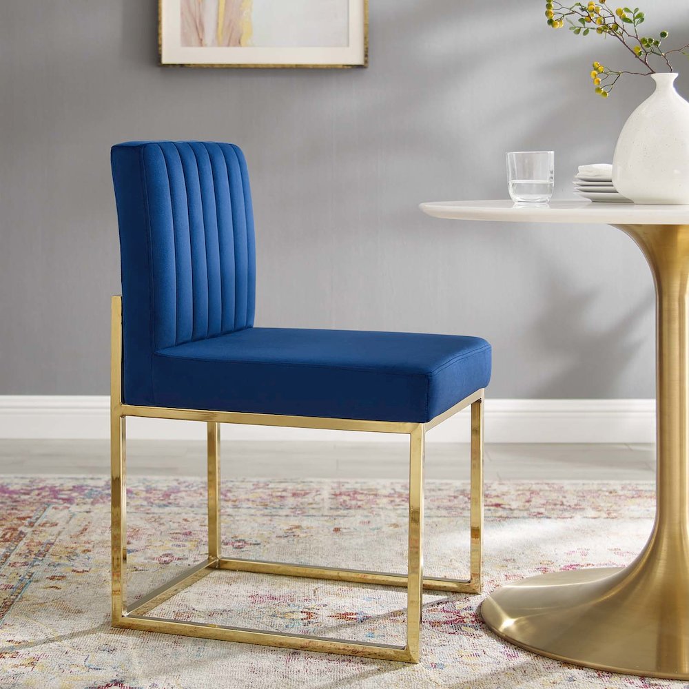 Carriage Channel Tufted Sled Base Performance Velvet Dining Chair. Picture 6