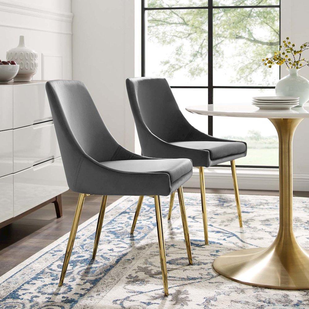 Viscount Performance Velvet Dining Chairs Set of 2. Picture 8