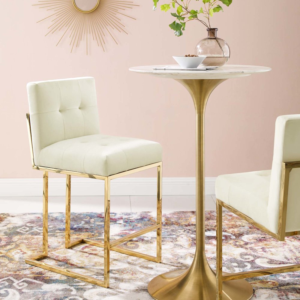 Privy Gold Stainless Steel Performance Velvet Counter Stool. Picture 7