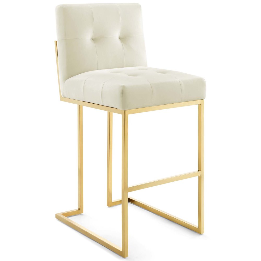 Privy Gold Stainless Steel Performance Velvet Bar Stool. Picture 1