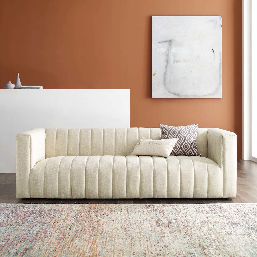 Reflection Channel Tufted Upholstered Fabric Sofa. Picture 9