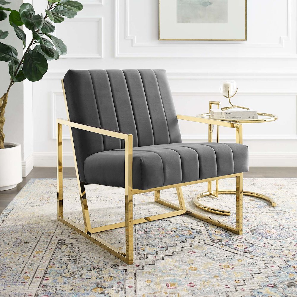 Inspire Channel Tufted Performance Velvet Armchair. Picture 7