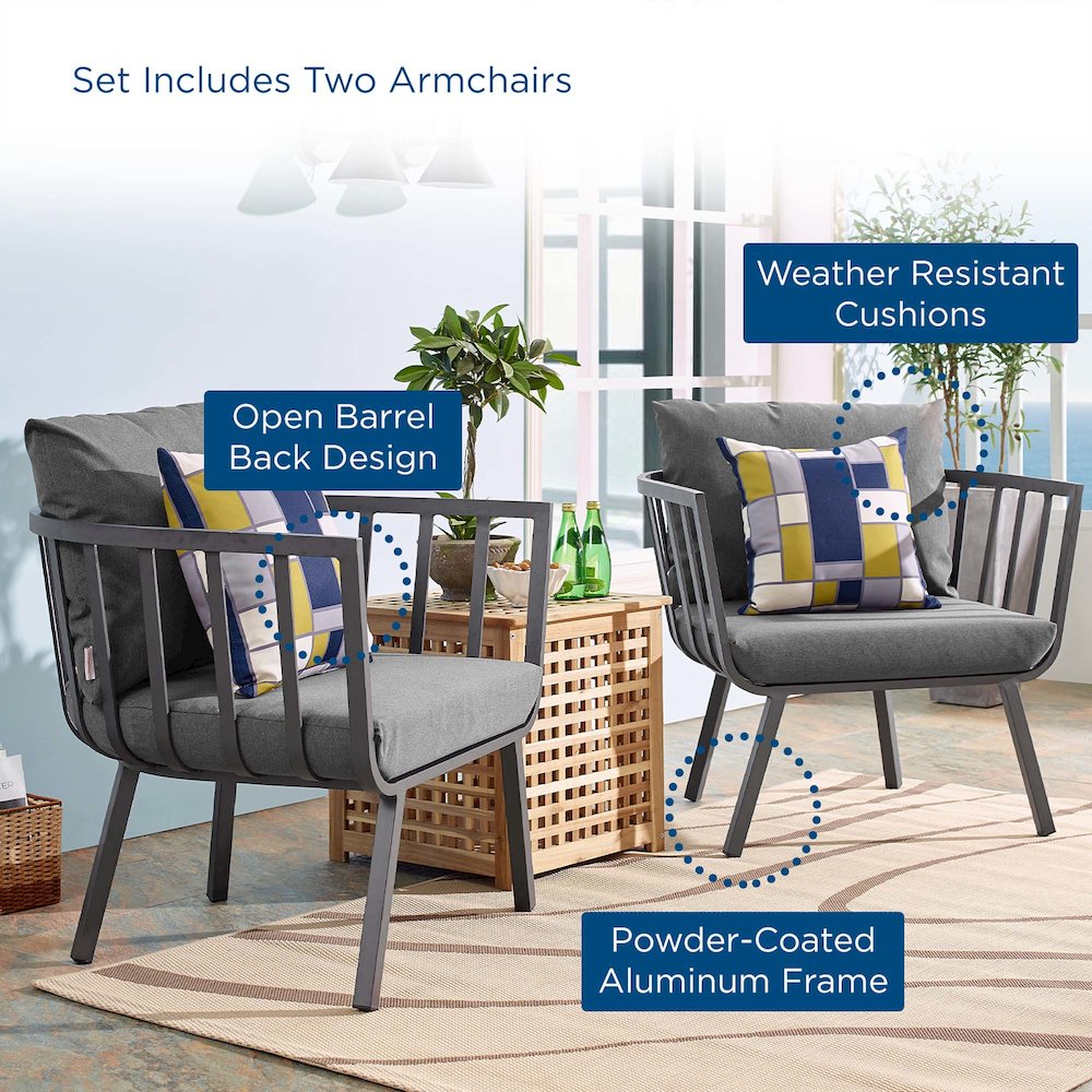 Riverside Outdoor Patio Aluminum Armchair Set of 2. Picture 8