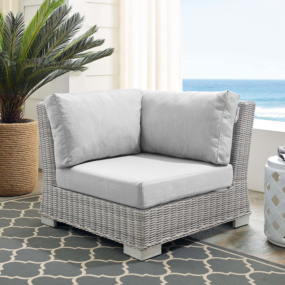 Conway Sunbrella Outdoor Patio Wicker Rattan Corner Chair. Picture 6
