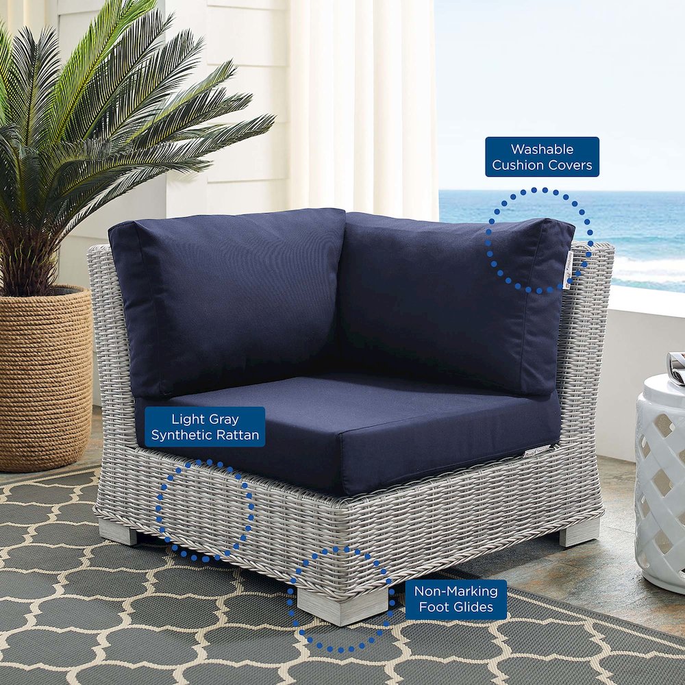 Conway Sunbrella Outdoor Patio Wicker Rattan Corner Chair. Picture 7