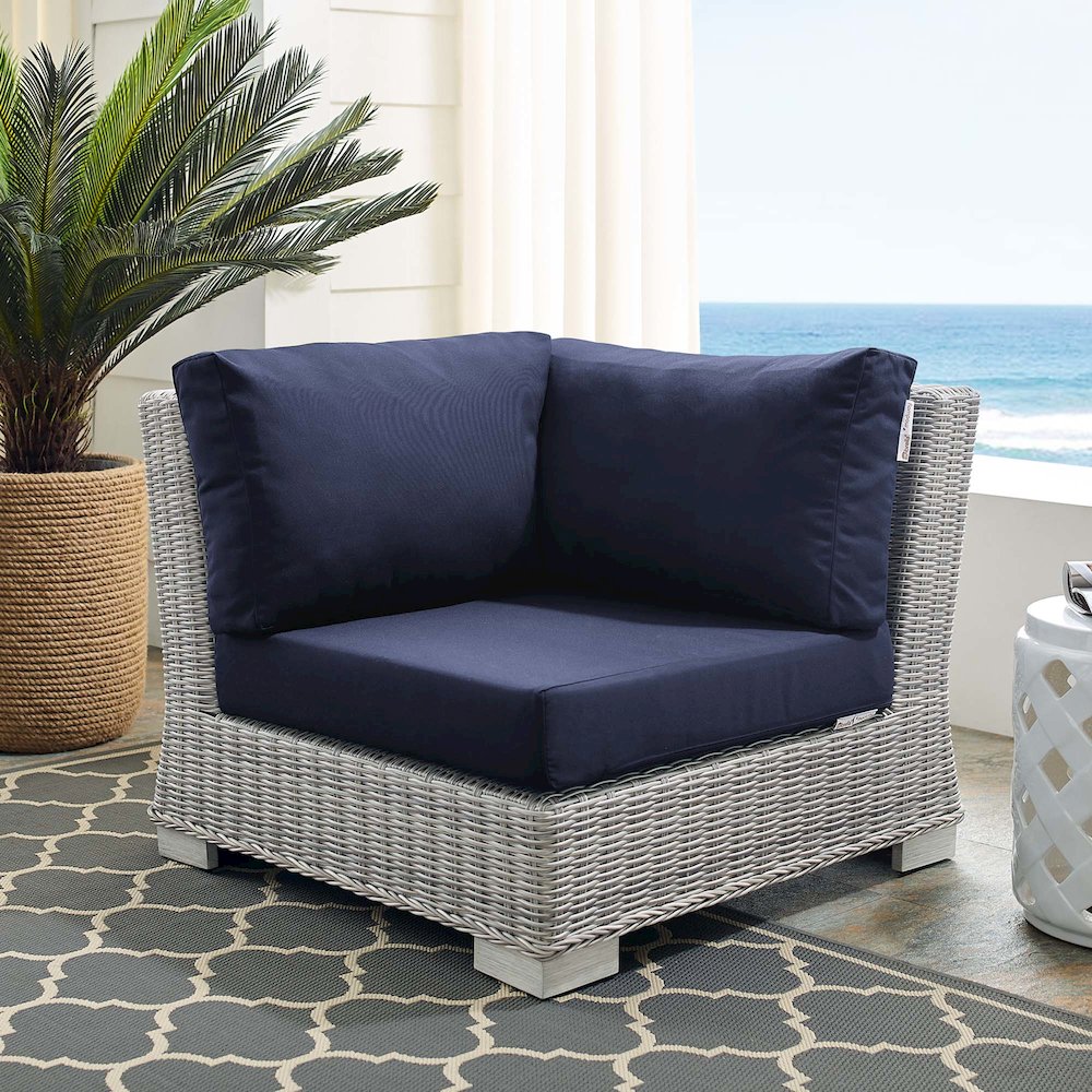 Conway Sunbrella Outdoor Patio Wicker Rattan Corner Chair. Picture 6