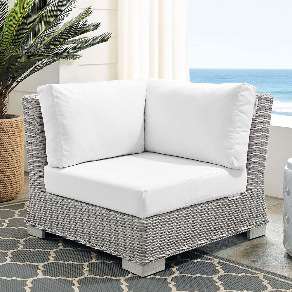 Conway Sunbrella Outdoor Patio Wicker Rattan Corner Chair. Picture 6