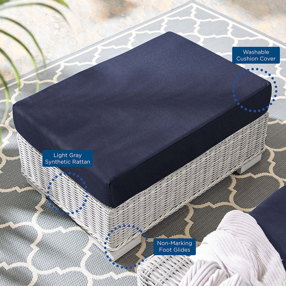 Conway Sunbrella Outdoor Patio Wicker Rattan Ottoman. Picture 3