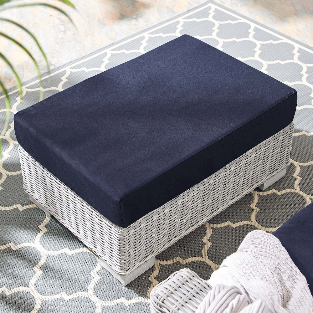 Conway Sunbrella Outdoor Patio Wicker Rattan Ottoman. Picture 8