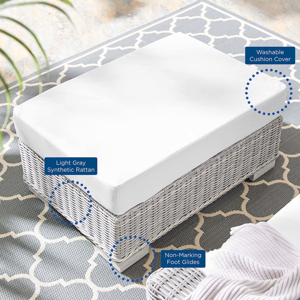 Conway Sunbrella Outdoor Patio Wicker Rattan Ottoman. Picture 7