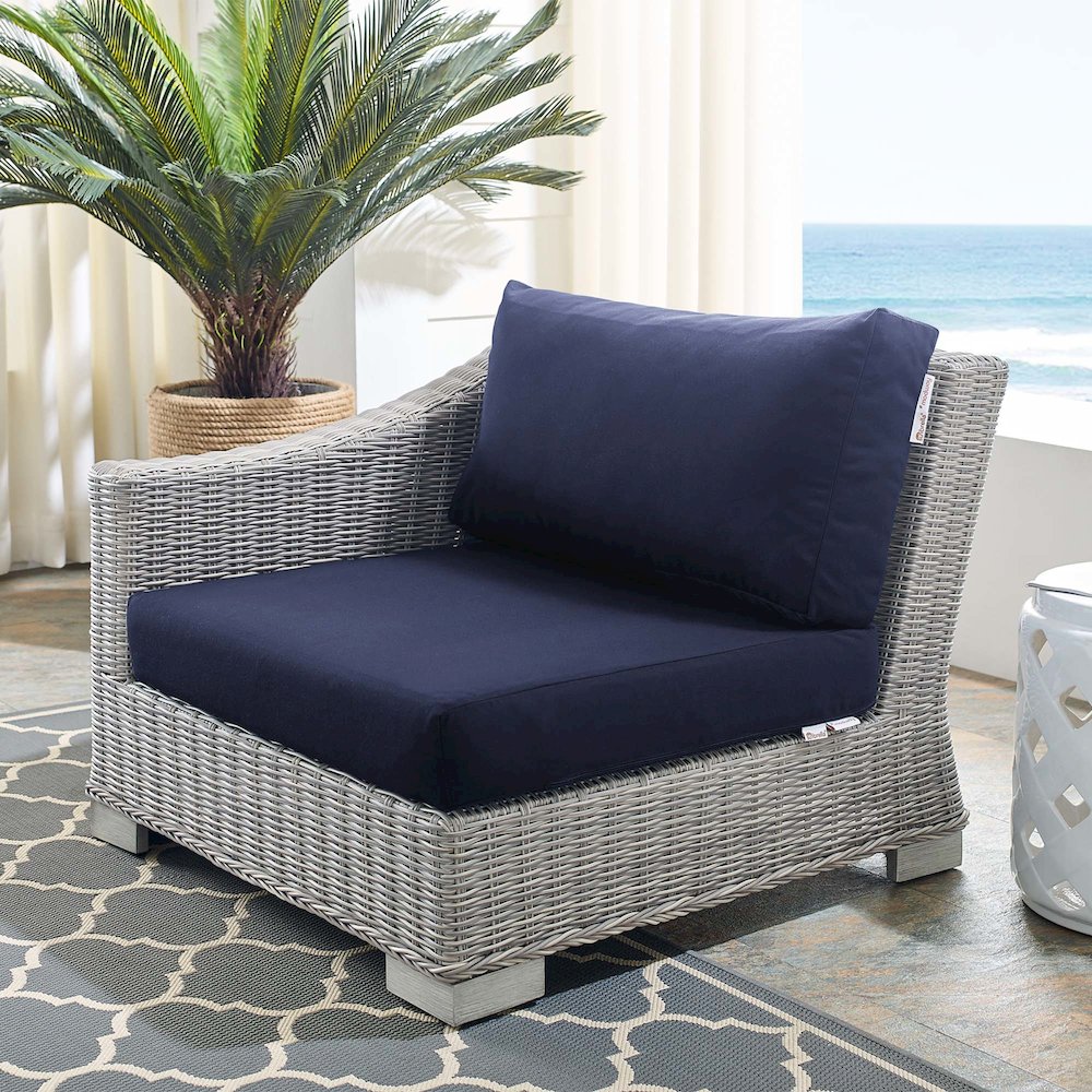 Conway Sunbrella Outdoor Patio Wicker Rattan Left-Arm Chair. Picture 8