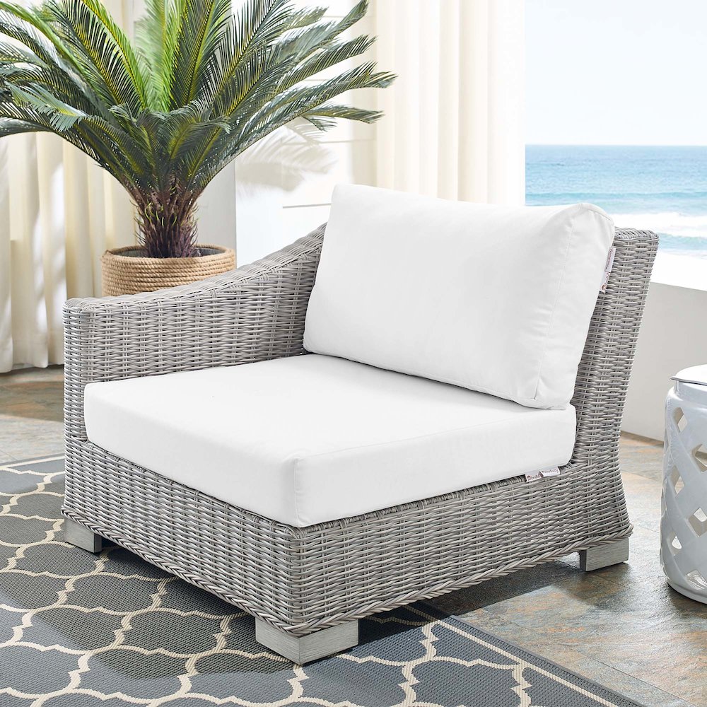 Conway Sunbrella Outdoor Patio Wicker Rattan Left-Arm Chair. Picture 8
