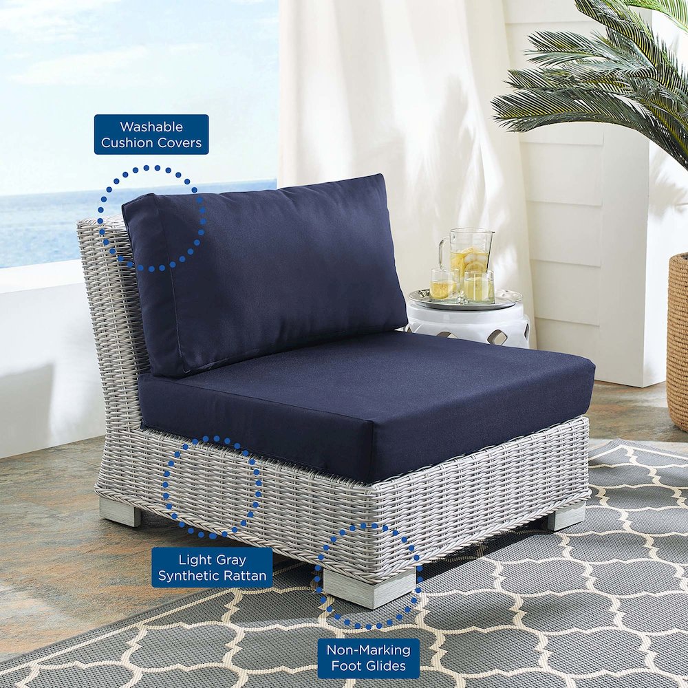 Conway Sunbrella Outdoor Patio Wicker Rattan Armless Chair. Picture 7