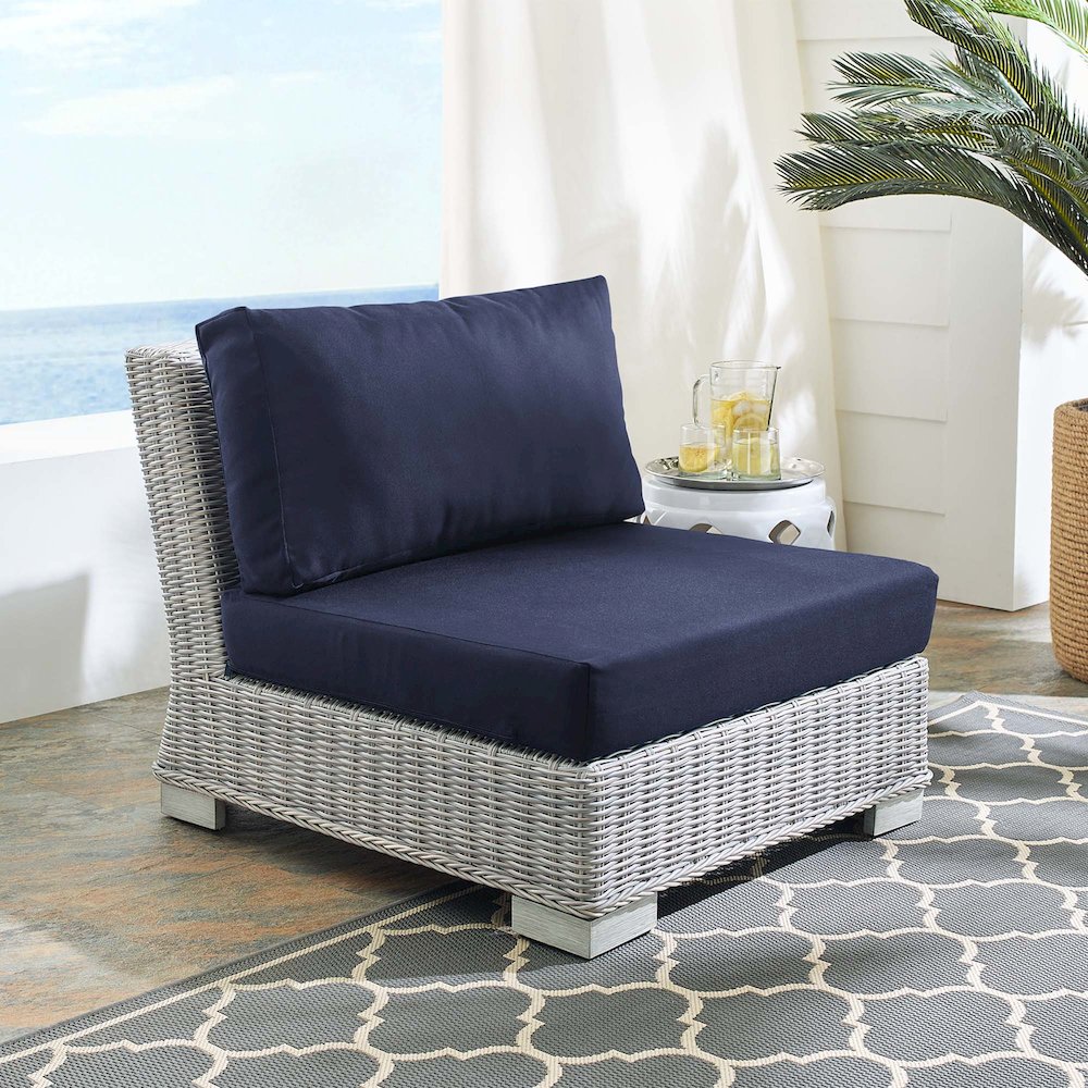 Conway Sunbrella Outdoor Patio Wicker Rattan Armless Chair. Picture 6