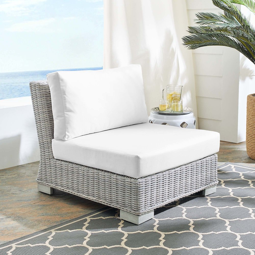 Conway Sunbrella Outdoor Patio Wicker Rattan Armless Chair. Picture 6