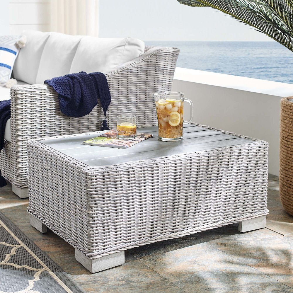 Conway 32" Outdoor Patio Wicker Rattan Coffee Table. Picture 7