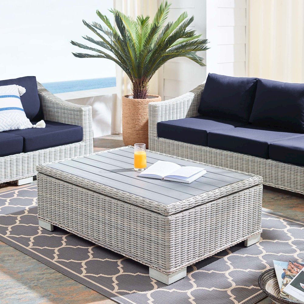 Conway 45" Outdoor Patio Wicker Rattan Coffee Table. Picture 9