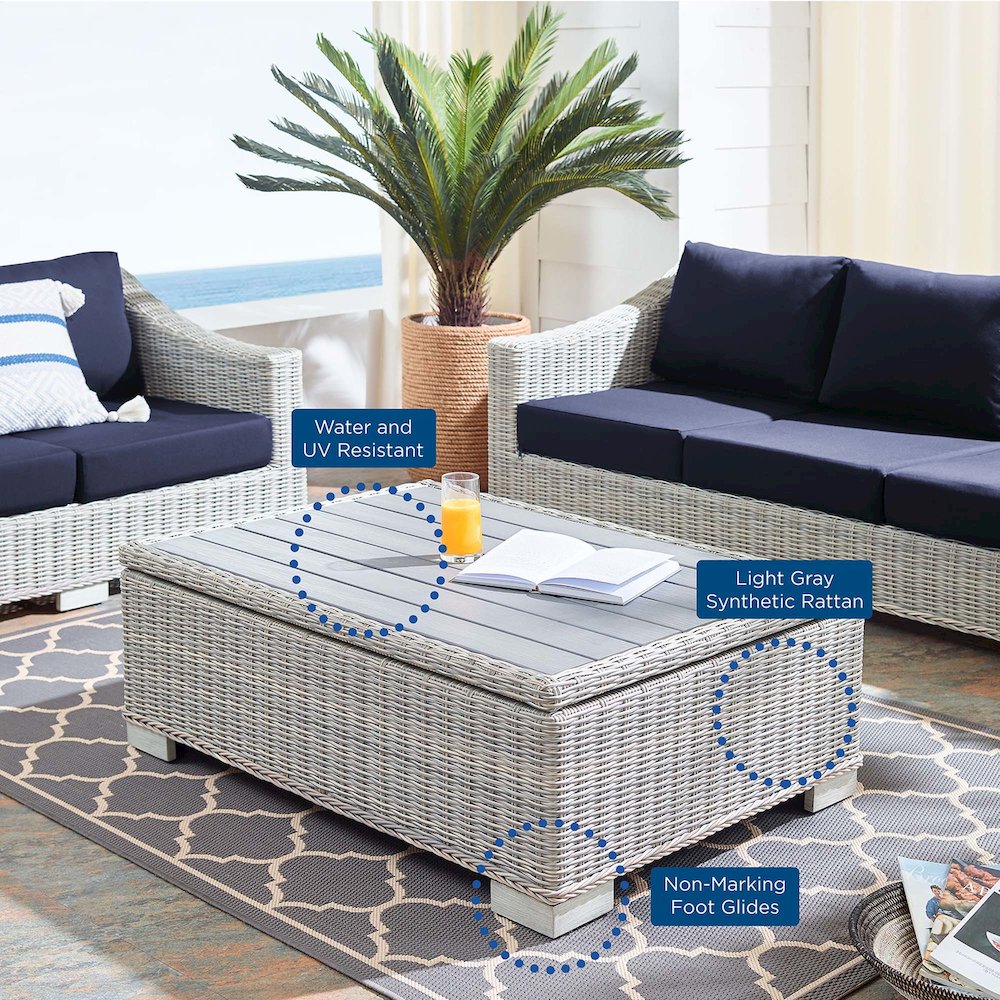 Conway 45" Outdoor Patio Wicker Rattan Coffee Table. Picture 3