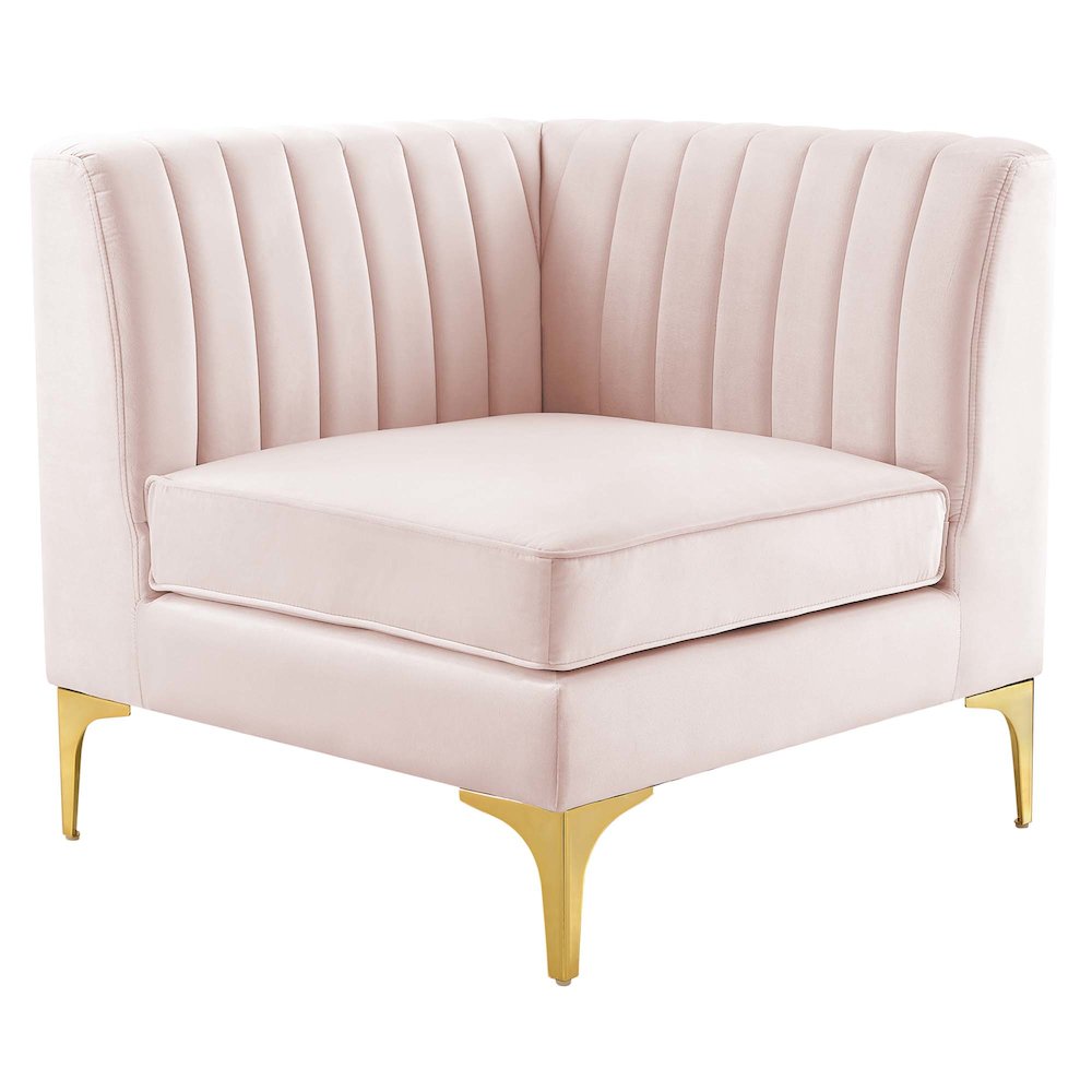 Triumph Channel Tufted Performance Velvet Sectional Sofa Corner Chair. Picture 1