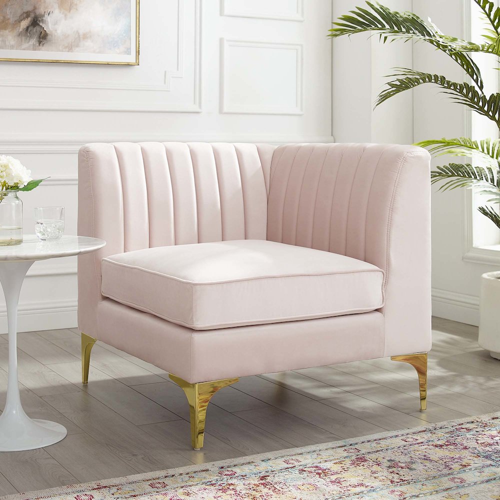 Triumph Channel Tufted Performance Velvet Sectional Sofa Corner Chair. Picture 4