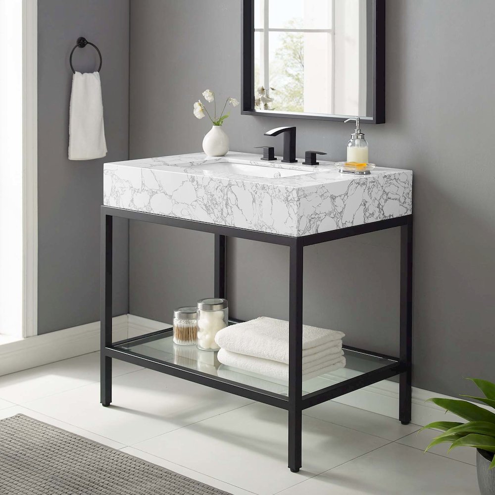 Kingsley 36" Black Stainless Steel Bathroom Vanity. Picture 9