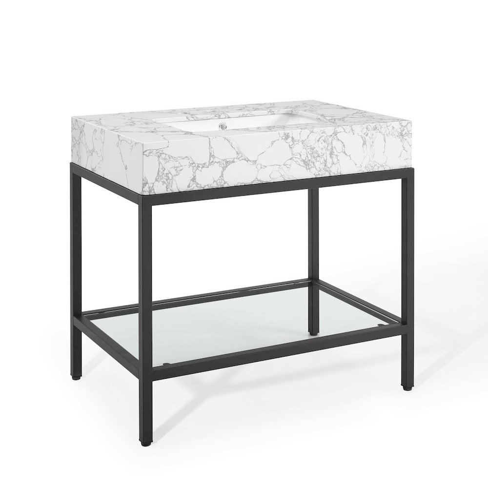 Kingsley 36" Black Stainless Steel Bathroom Vanity. Picture 1