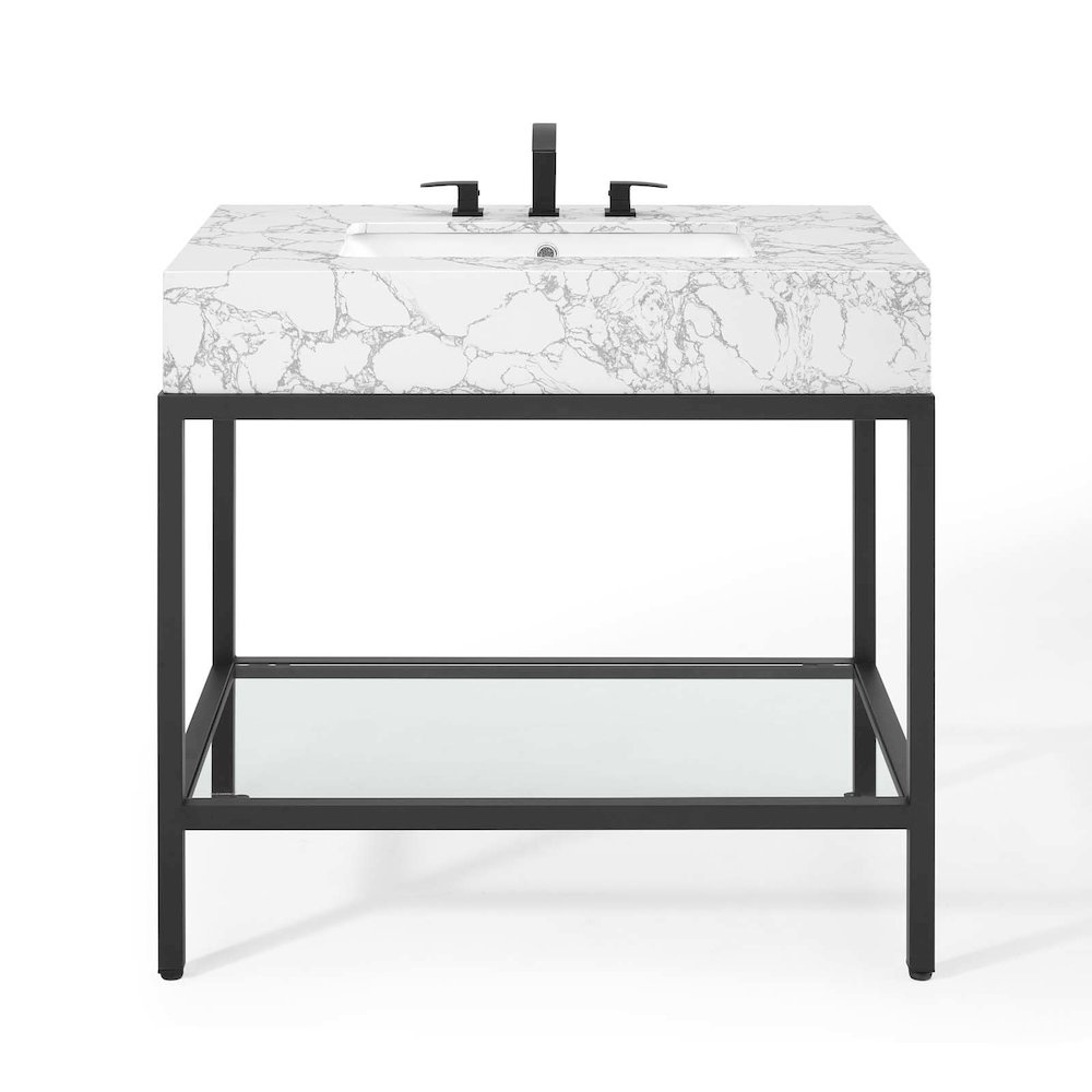 Kingsley 36" Black Stainless Steel Bathroom Vanity. Picture 6