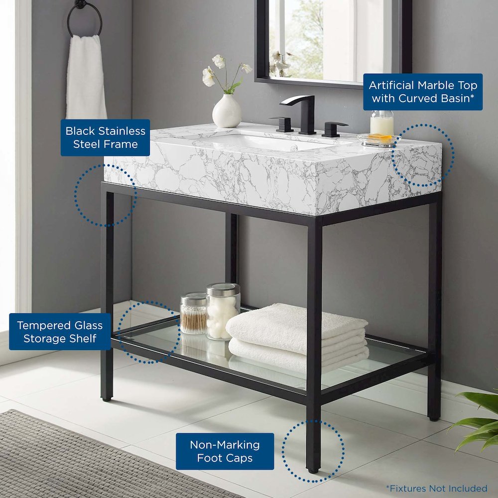 Kingsley 36" Black Stainless Steel Bathroom Vanity. Picture 2