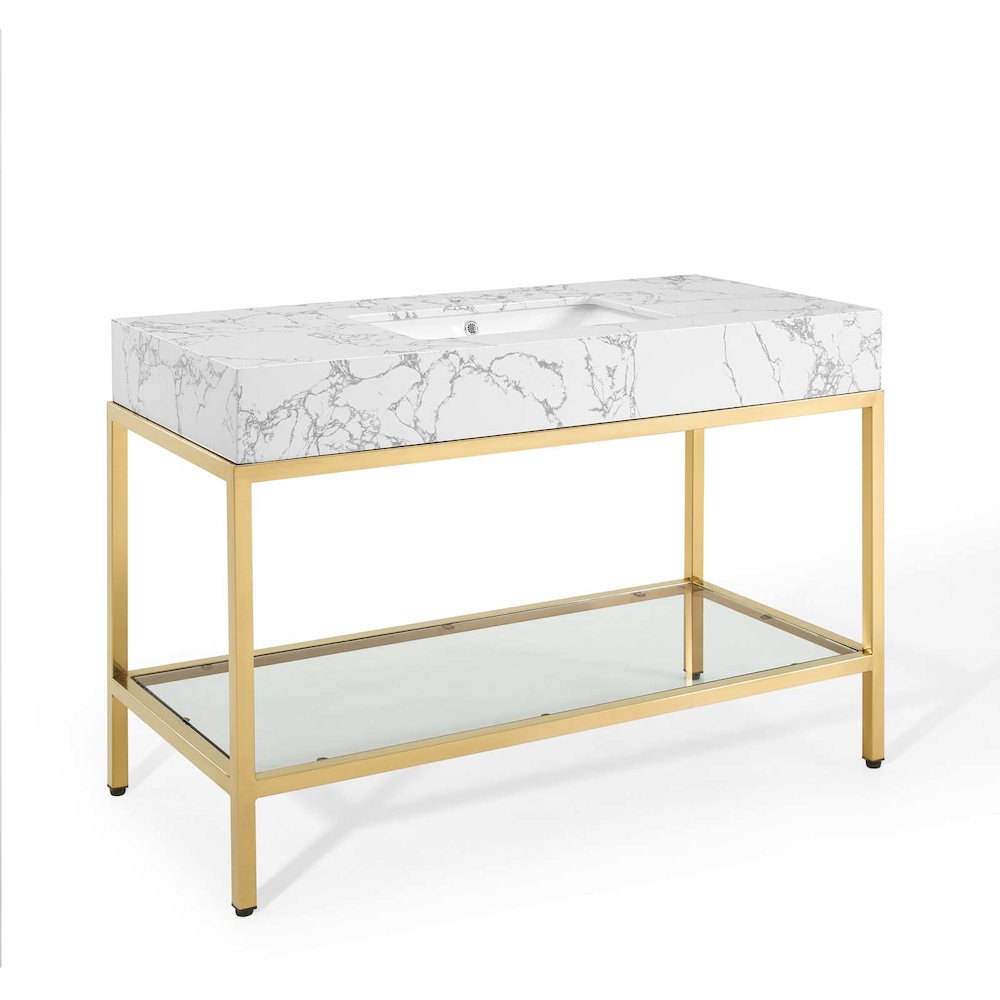 Kingsley 50" Gold Stainless Steel Bathroom Vanity. Picture 1