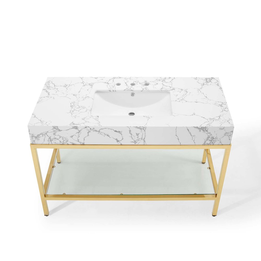 Kingsley 50" Gold Stainless Steel Bathroom Vanity. Picture 4