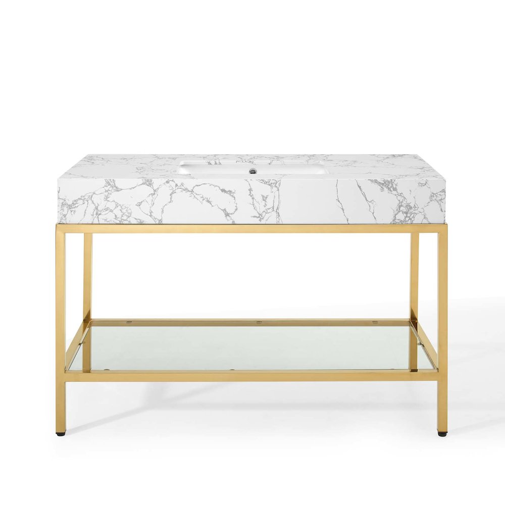 Kingsley 50" Gold Stainless Steel Bathroom Vanity. Picture 5