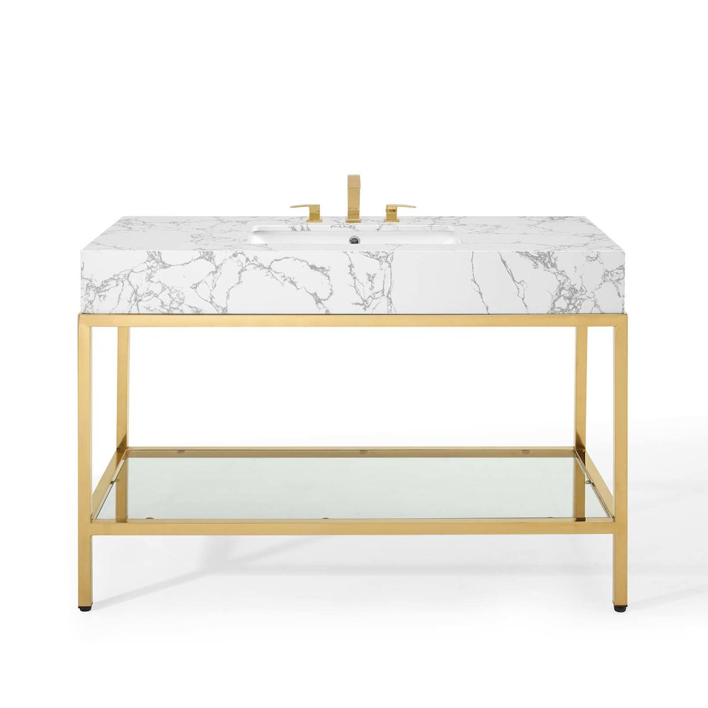 Kingsley 50" Gold Stainless Steel Bathroom Vanity. Picture 6