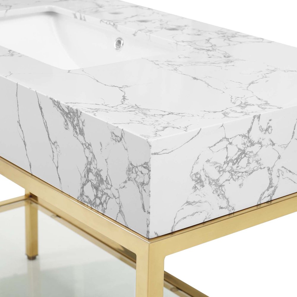 Kingsley 50" Gold Stainless Steel Bathroom Vanity. Picture 7