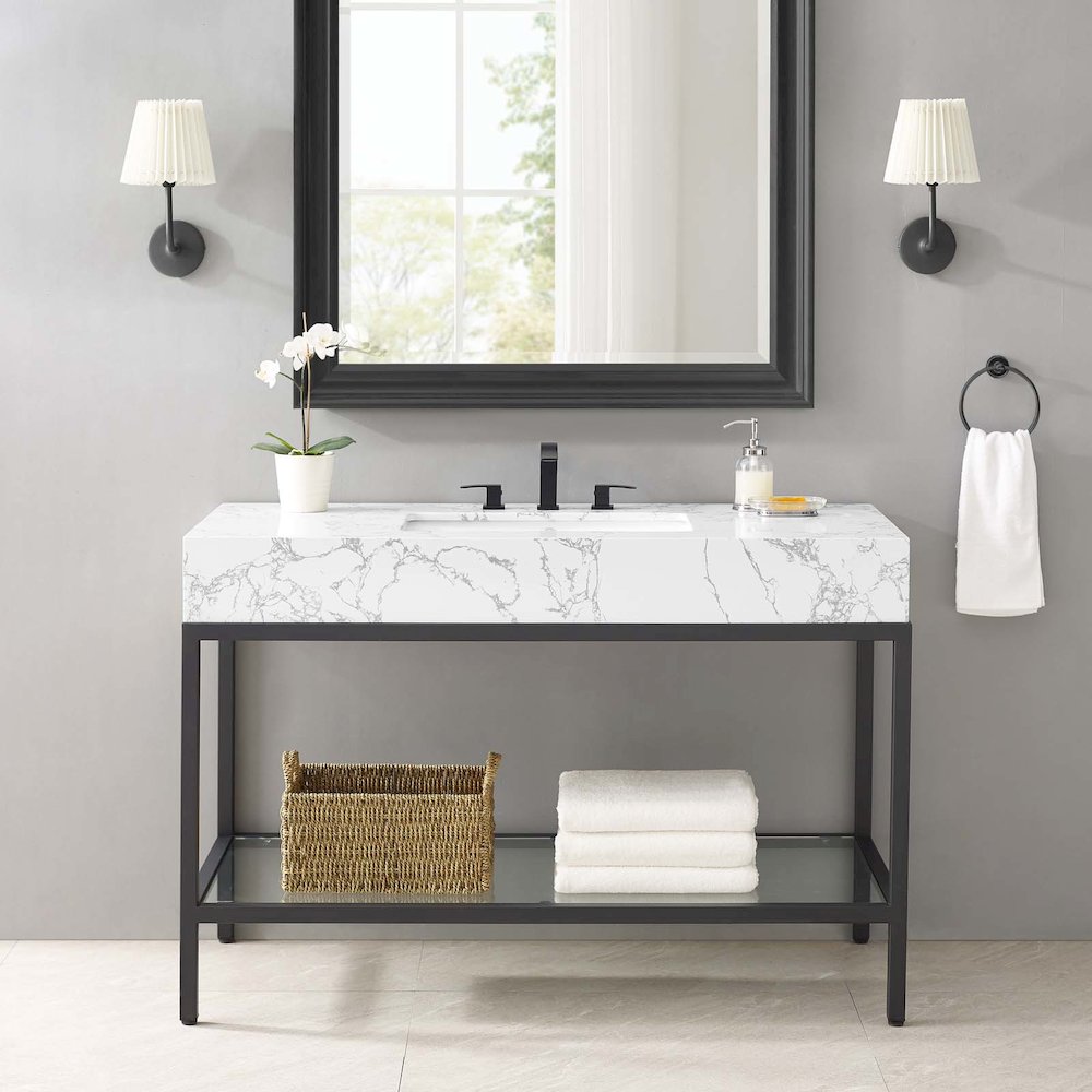 Kingsley 50" Black Stainless Steel Bathroom Vanity. Picture 8