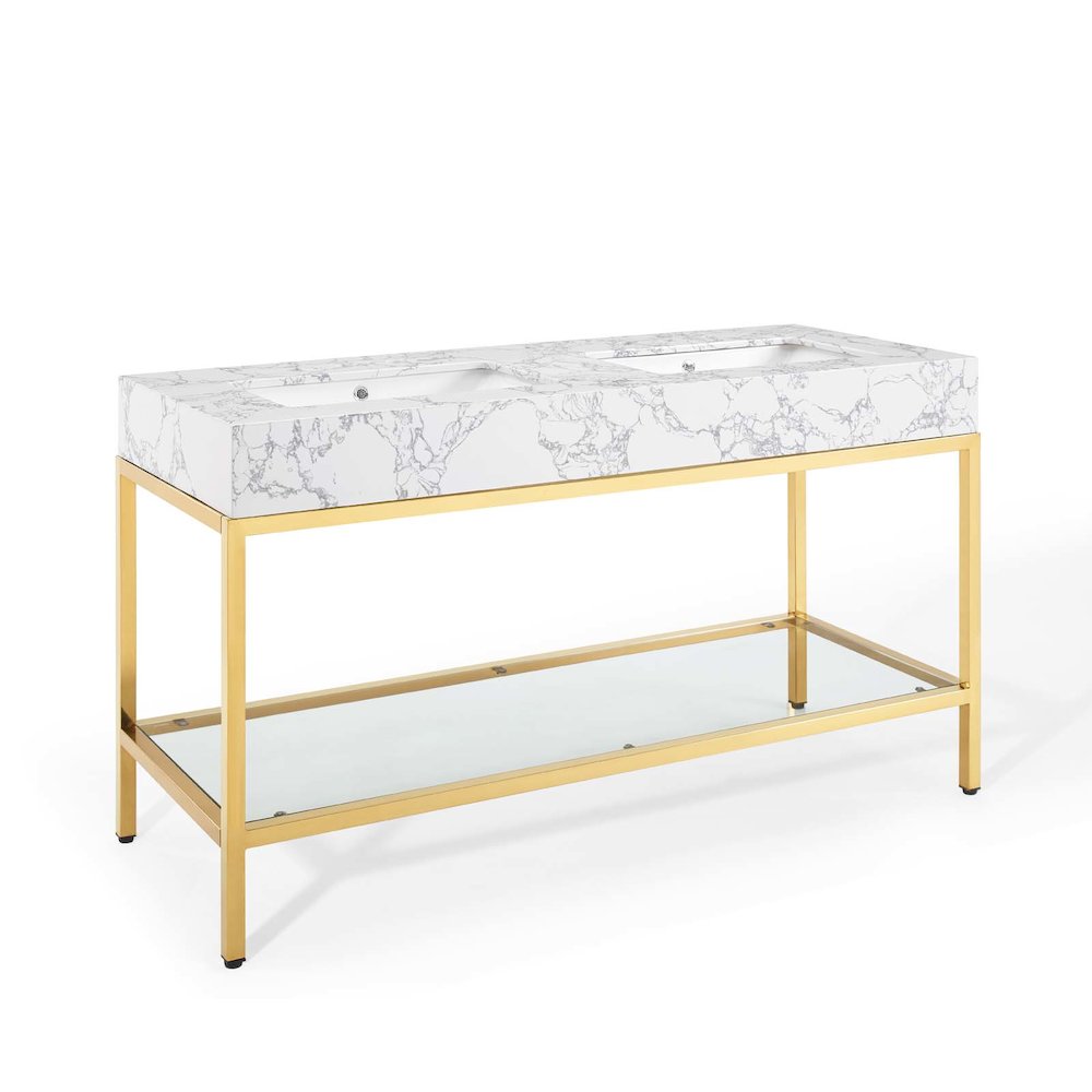 Kingsley 60" Gold Stainless Steel Bathroom Vanity. Picture 1