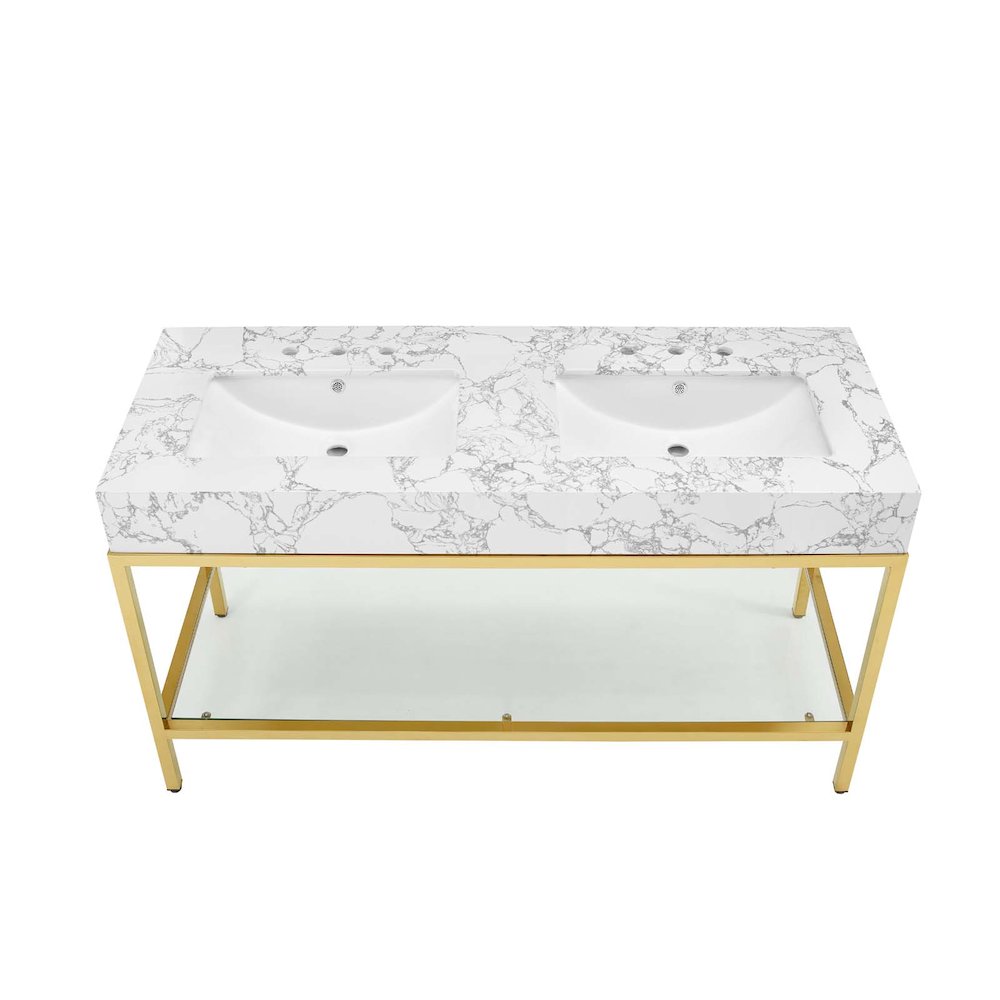 Kingsley 60" Gold Stainless Steel Bathroom Vanity. Picture 3