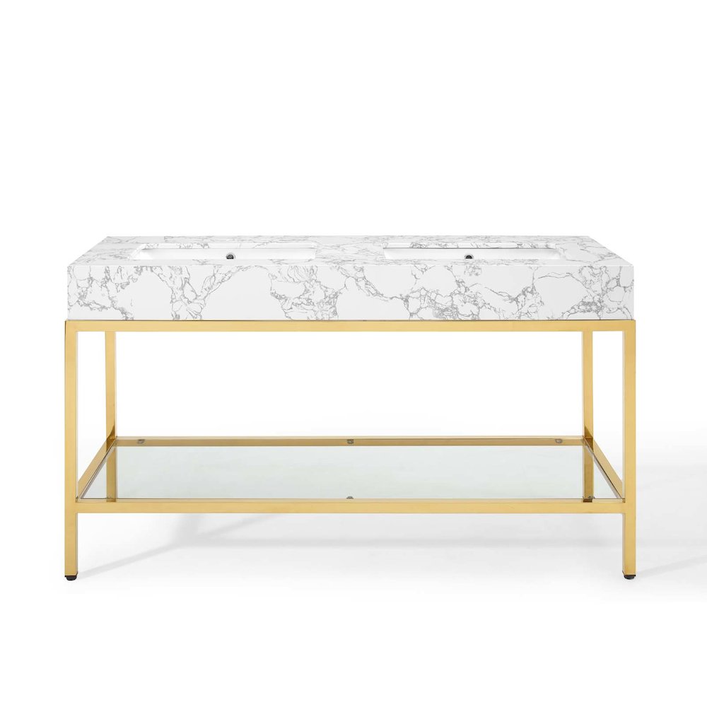 Kingsley 60" Gold Stainless Steel Bathroom Vanity. Picture 4
