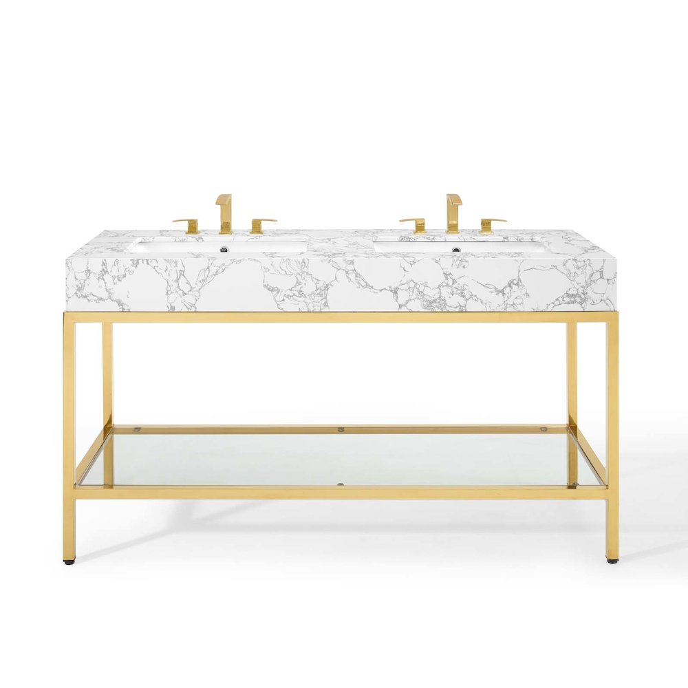 Kingsley 60" Gold Stainless Steel Bathroom Vanity. Picture 5