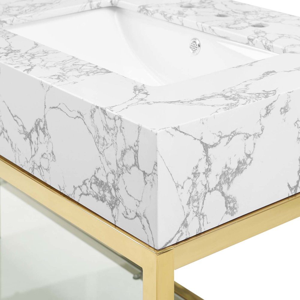Kingsley 60" Gold Stainless Steel Bathroom Vanity. Picture 6
