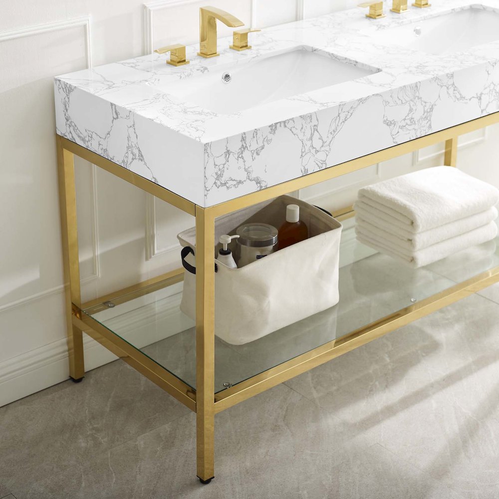 Kingsley 60" Gold Stainless Steel Bathroom Vanity. Picture 10