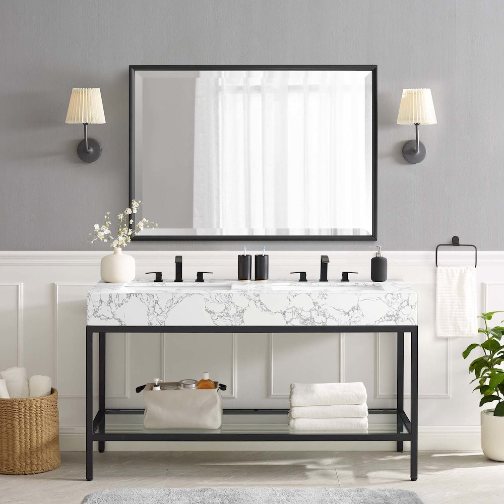 Kingsley 60" Black Stainless Steel Bathroom Vanity. Picture 8