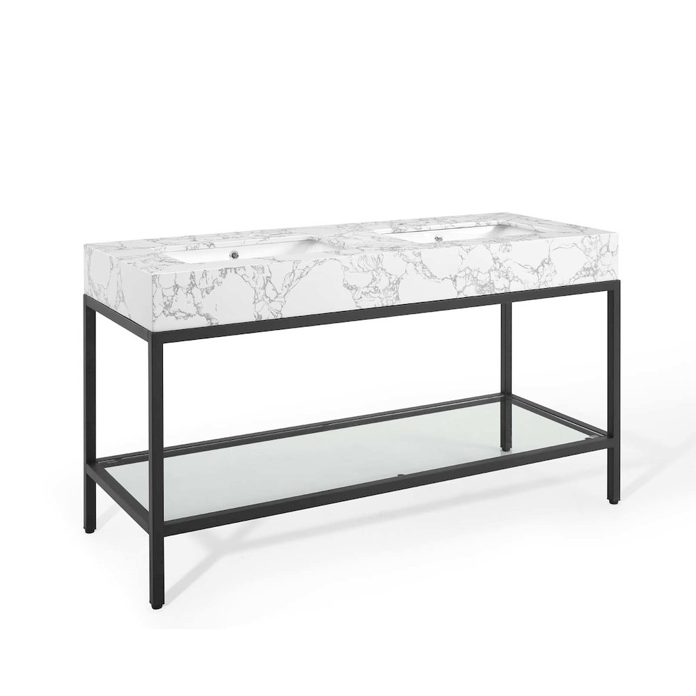 Kingsley 60" Black Stainless Steel Bathroom Vanity. Picture 1